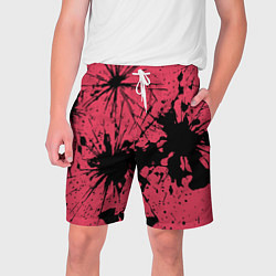 Шорты на шнурке мужские Розовый с чёрными кляксами, цвет: 3D-принт