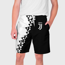 Шорты на шнурке мужские Juventus черно белая геометрия текстура, цвет: 3D-принт