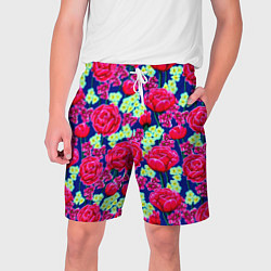 Шорты на шнурке мужские Яркие розы, цвет: 3D-принт