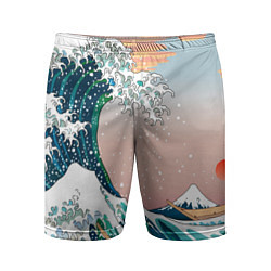 Шорты спортивные мужские Большая волна в канагаве, цвет: 3D-принт