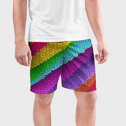 Шорты спортивные мужские Яркая мозаика радуга диагональ, цвет: 3D-принт — фото 2