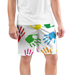 Шорты спортивные мужские Цветные ладошки - Детский узор, цвет: 3D-принт — фото 2