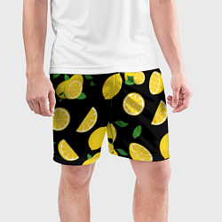 Шорты спортивные мужские Лимоны на чёрном, цвет: 3D-принт — фото 2
