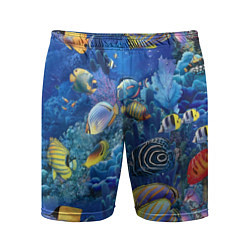 Шорты спортивные мужские Коралловые рыбки, цвет: 3D-принт