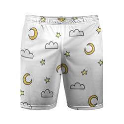 Мужские спортивные шорты Луна, звезды и облака