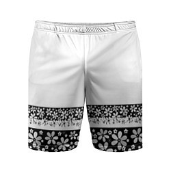 Шорты спортивные мужские Черно-белый цветочный принт, цвет: 3D-принт
