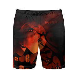 Шорты спортивные мужские Красная луна на Хэллоуин, цвет: 3D-принт