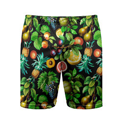 Шорты спортивные мужские Сочные фрукты - персик, груша, слива, ананас, цвет: 3D-принт