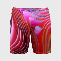 Шорты спортивные мужские Разноцветные неоновые полосы Волна Multicolored ne, цвет: 3D-принт
