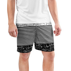 Шорты спортивные мужские Черно-белый комбинированный абстрактный с полосаты, цвет: 3D-принт — фото 2