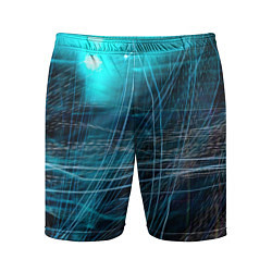 Шорты спортивные мужские Неоновые волны и линии - Голубой, цвет: 3D-принт