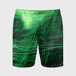 Шорты спортивные мужские Неоновые волны и линии - Зелёный, цвет: 3D-принт