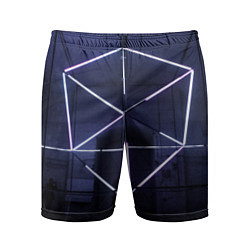 Мужские спортивные шорты Неоновый прерывистый куб во тьме - Фиолетовый