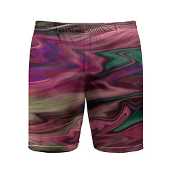 Шорты спортивные мужские Абстрактный размытый узор в розово-зеленых цветах, цвет: 3D-принт