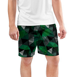 Шорты спортивные мужские Зеленый, серый и черный геометрический, цвет: 3D-принт — фото 2