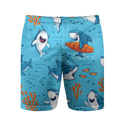 Шорты спортивные мужские Прикольные акулята - паттерн, цвет: 3D-принт