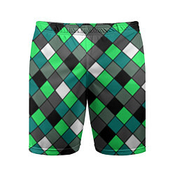 Шорты спортивные мужские Геометрический узор в зеленых и черный тонах, цвет: 3D-принт