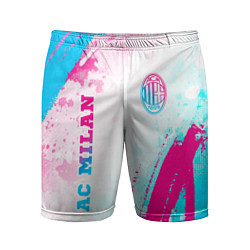 Шорты спортивные мужские AC Milan neon gradient style: символ и надпись вер, цвет: 3D-принт