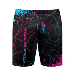 Мужские спортивные шорты Attack on Titan - neon gradient: символ и надпись