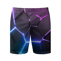 Мужские спортивные шорты Фиолетовый градиент - неоновые геометрические плит