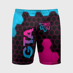 Мужские спортивные шорты GTA - neon gradient: надпись, символ