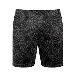 Мужские спортивные шорты Белые контуры тропических листьев на черном