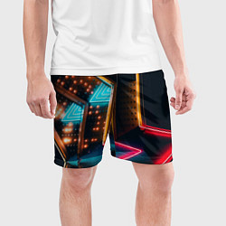 Шорты спортивные мужские Неоновые огни на геометрических поверхностях, цвет: 3D-принт — фото 2