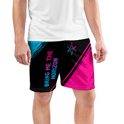 Шорты спортивные мужские Bring Me the Horizon - neon gradient: надпись, сим, цвет: 3D-принт — фото 2