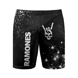 Шорты спортивные мужские Ramones и рок символ на темном фоне, цвет: 3D-принт
