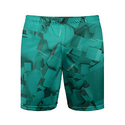 Шорты спортивные мужские Абстрактные сине-зелёные кубы, цвет: 3D-принт
