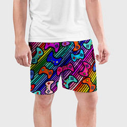 Шорты спортивные мужские Многоцветные полоски с джойстиками, цвет: 3D-принт — фото 2