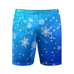 Шорты спортивные мужские Снежинки на голубом фоне, цвет: 3D-принт