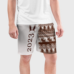 Шорты спортивные мужские Кролик 2023 ушки: по-вертикали на светлом, цвет: 3D-принт — фото 2