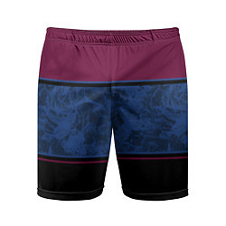 Шорты спортивные мужские Бордовый, синий мраморный и черный полосы, цвет: 3D-принт