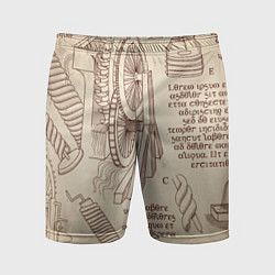 Шорты спортивные мужские Чертежи машин Леонардо да Винчи, цвет: 3D-принт
