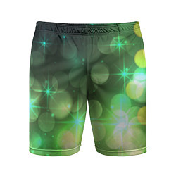 Шорты спортивные мужские Неоновый зеленый блеск и черный фон, цвет: 3D-принт