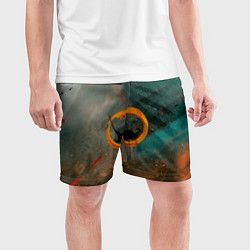 Шорты спортивные мужские Светло-зелёный и оранжевый туман и краски, цвет: 3D-принт — фото 2