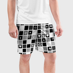 Шорты спортивные мужские Черно-белый узор мозаика, цвет: 3D-принт — фото 2