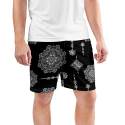 Шорты спортивные мужские Паттерн с орнаментом мандалы на черном фоне, цвет: 3D-принт — фото 2