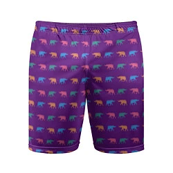 Шорты спортивные мужские Разноцветные слоны, цвет: 3D-принт