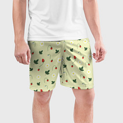 Шорты спортивные мужские Узор из веточек и листиков земляники, цвет: 3D-принт — фото 2