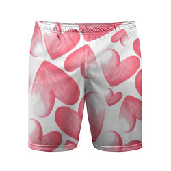 Шорты спортивные мужские Розовые акварельные сердца - паттерн, цвет: 3D-принт