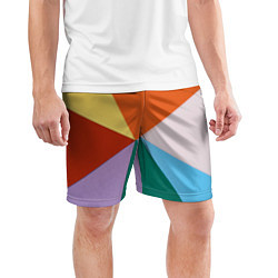 Шорты спортивные мужские Разноцветные пересекающиеся треугольники, цвет: 3D-принт — фото 2