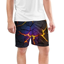 Шорты спортивные мужские Неоновые трещины - лава, цвет: 3D-принт — фото 2