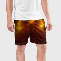 Шорты спортивные мужские Абстрактное тёмно-жёлтое узорчатое свечение во тьм, цвет: 3D-принт — фото 2
