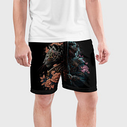 Шорты спортивные мужские Самурай и тигр, цвет: 3D-принт — фото 2