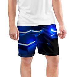 Шорты спортивные мужские Металлические соты с синей подсветкой, цвет: 3D-принт — фото 2