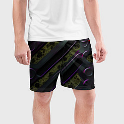 Шорты спортивные мужские Фиолетовые и зеленые вставки, цвет: 3D-принт — фото 2