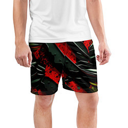 Шорты спортивные мужские Черные плашки на красном фоне, цвет: 3D-принт — фото 2
