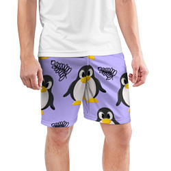 Шорты спортивные мужские Пингвин и веточка, цвет: 3D-принт — фото 2